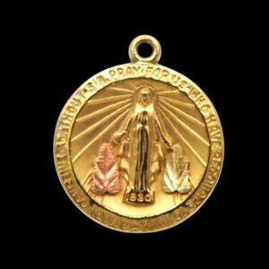 Round Virgin Mary Miraculous Medal Pendant Charm 10K trim 14K GF Charm